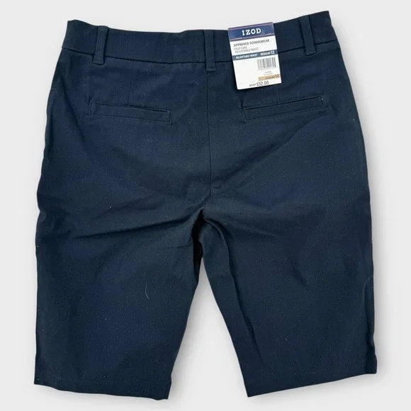 NEW Izod Approved Schoolwear Shorts Boys 12 Navy Blue Chino Adjustable‎ Waist - Picture 2 of 7